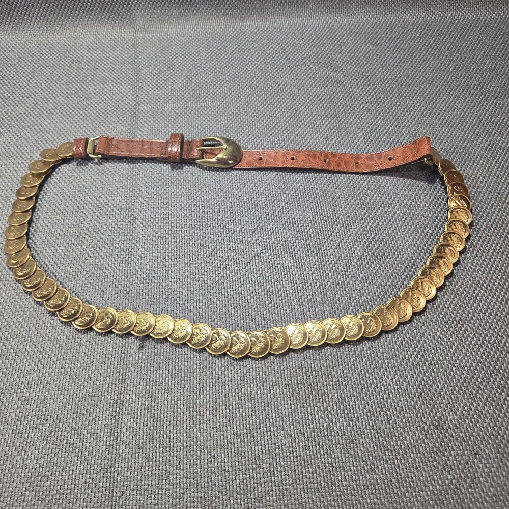 Vintage Women's Coin Belt Small Medium Fits 24"-30" Gold Token Stretch